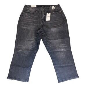 JUDY BLUE Los Angeles Skinny Fit Capri Jeans High Waist Distressed Grey Size 16W